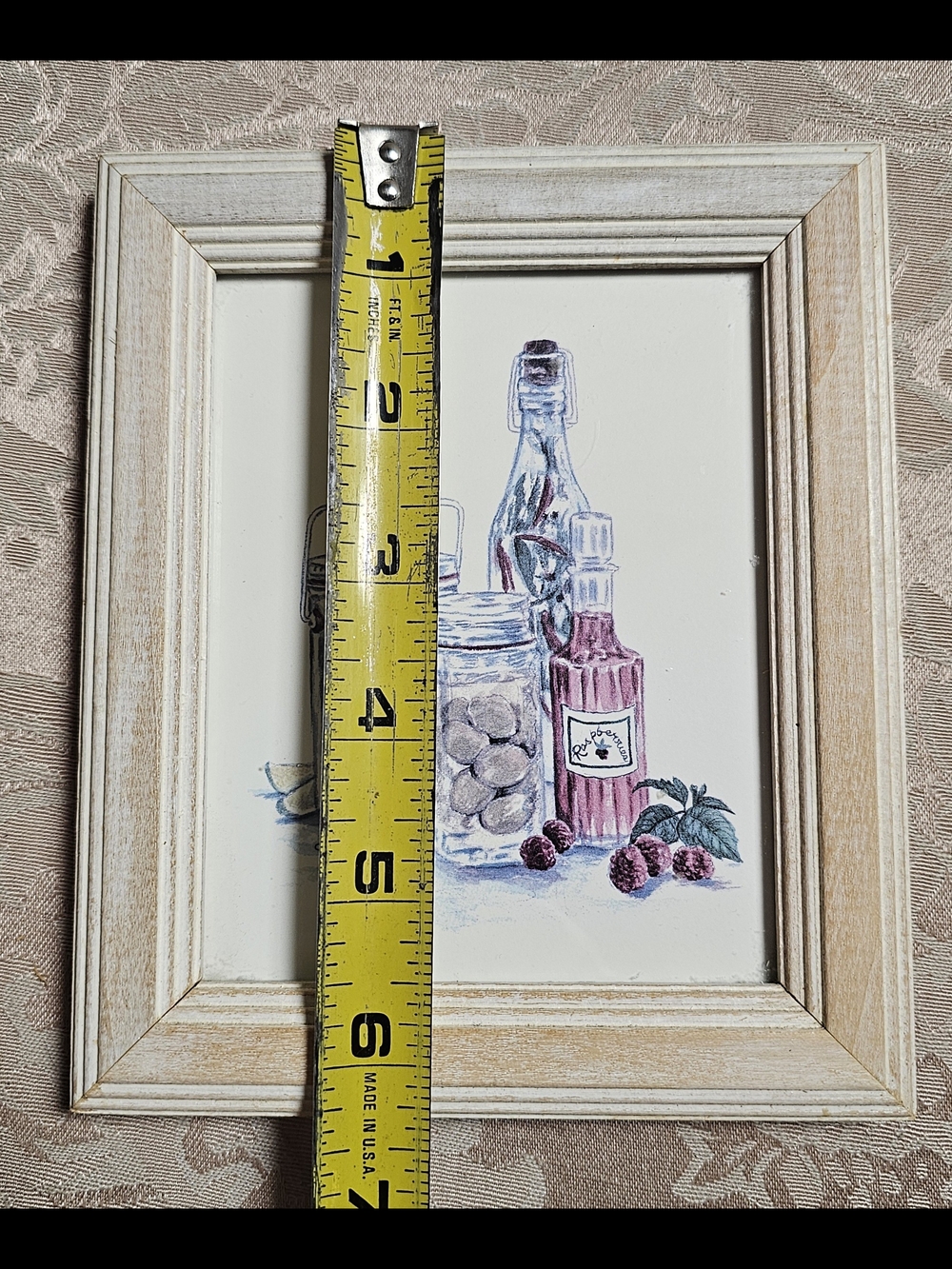 VTG Mini Watercolor Still Life Art Print In Whitewashed Wood Frame Artist Signed - Picture 5 of 6